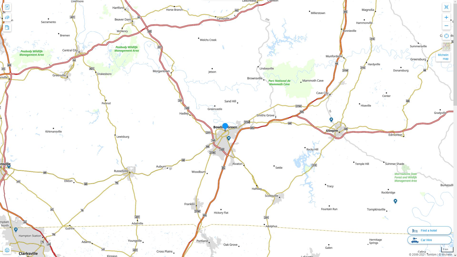 Bowling Green Kentucky Highway and Road Map